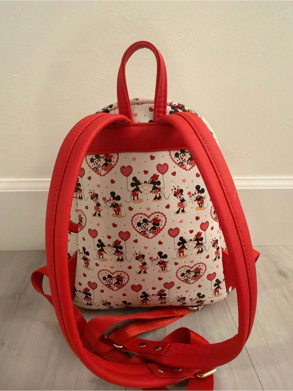 Loungefly White & Red Disney Mickey & Minnie Heart Kids Mini Backpack